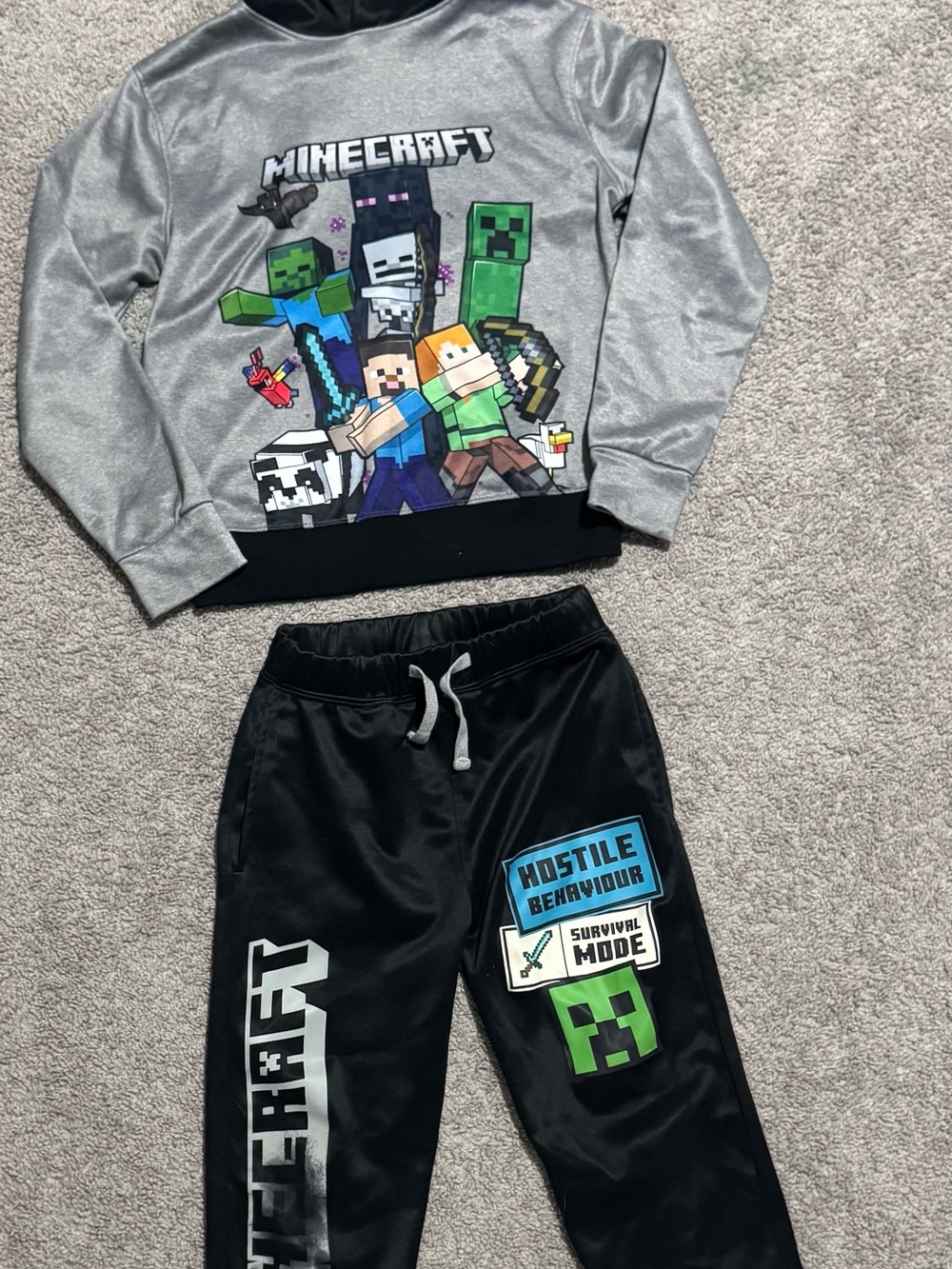 Minecraft Kids Gray & Black 2-Piece Jogger Set with Graphic Hoodie